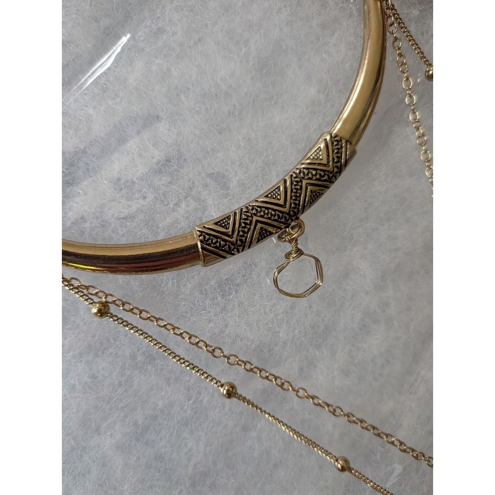 Bansri Boho Gold Tone Layered Elephant and Horn Pendant Necklace Etched Detail - Picture 4 of 6